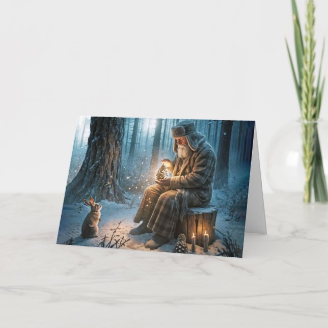 Carte Vieux Noël avec un lapin (Devant)