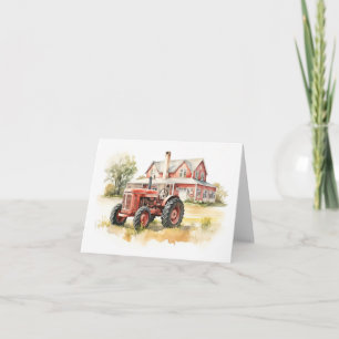 Carte Vieux tracteur de ferme avec Vieux bâtiment de fer