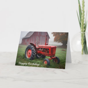 Carte Vieux tracteur Red Farm pour anniversaire