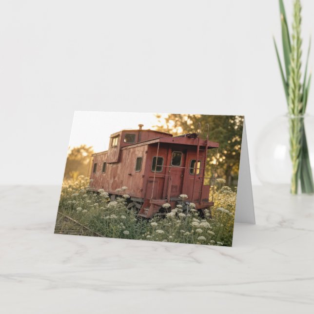 Carte Vieux wagon de queue d'anniversaire dans un champ  (Devant)
