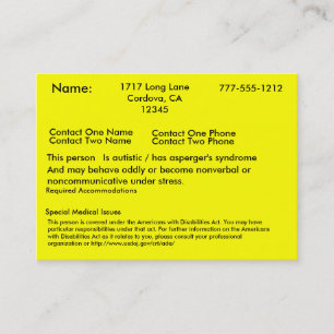 Carte vigilante autiste