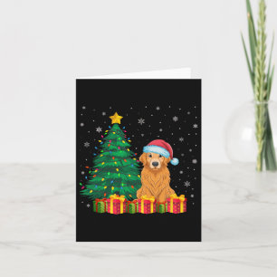 Carte Vilain Golden Retriever Santa Hat lumières de Noël