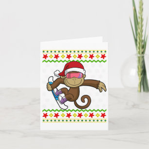 Carte Vilain Noël Singe Snowboard Snowboard Snowboard Sn