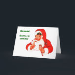 Carte vilaine ou Nice de Père Noël de Noël<br><div class="desc">Cette carte de vacances a une image mignonne de bande dessinée du père noël tenir son doigt jusqu'à ses lèvres, et tenir un sucre de canne. Le texte vert sur l'avant indique "Sshhh ! Père Noël vient !" et sur l'intérieur, "ayez-vous étés vilains ou gentils ?" Mignon ! Le texte...</div>