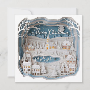 Carte village de Noël à découpe 3D