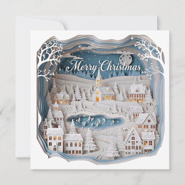 Carte village de Noël à découpe 3D  (Devant)