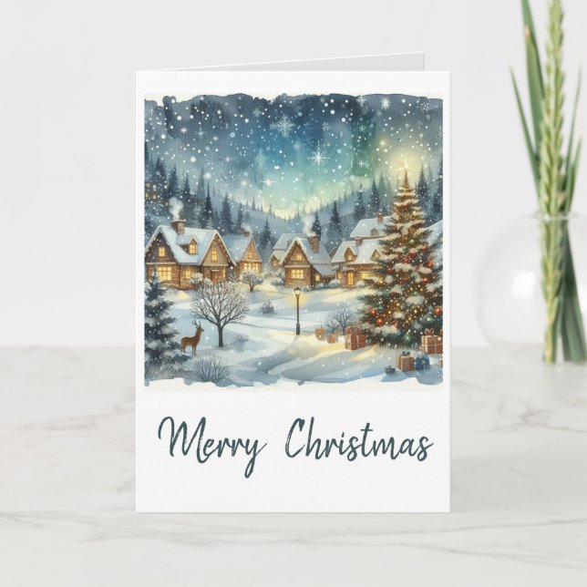 Carte Village de Noël de vacances à l'aquarelle (Devant)