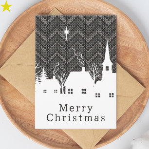 Carte Village de Noël en tricot Argyll Gris Rustique