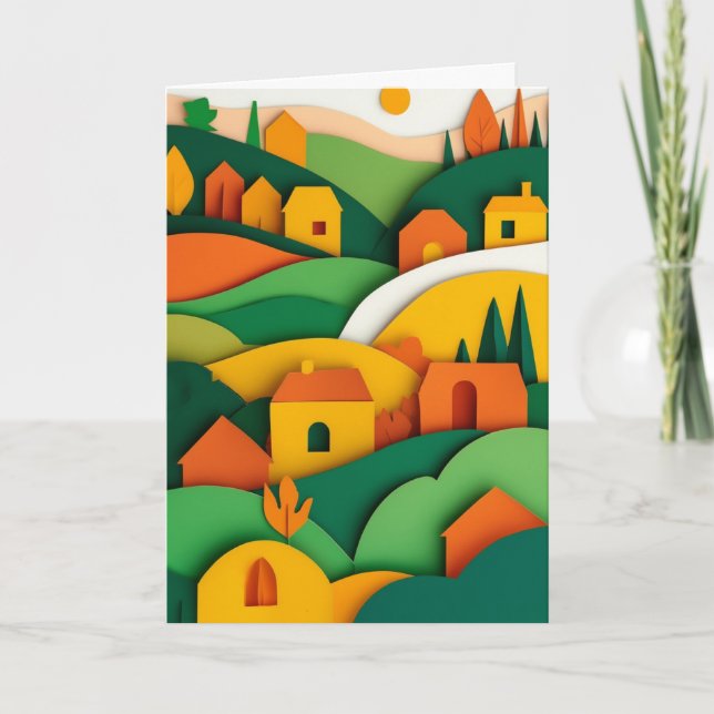 Carte Village de papier ensoleillé (Devant)
