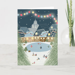 Carte Village d'hiver de Noël illustré