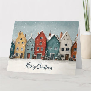 Carte Village enneigé charmant "Joyeux Noël"