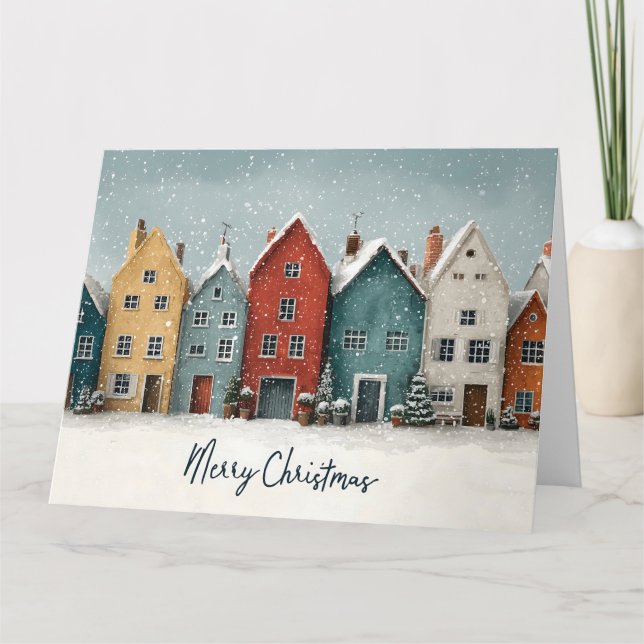 Carte Village enneigé charmant "Joyeux Noël" (Devant)