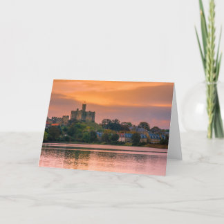 Carte Village et château de Warkworth au coucher du