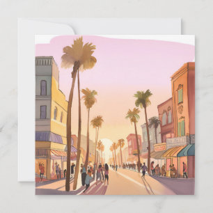 Carte Ville côtière au coucher du soleil Aquarelle côt