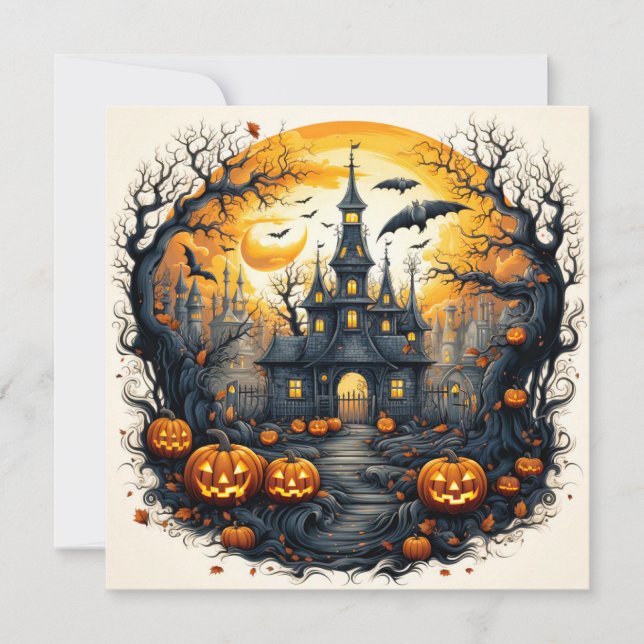 Carte Ville éffrayante D'Halloween Sous Une Pleine lune (Devant)