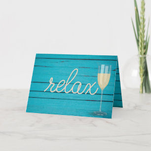 Carte vin blanc et corde relax texte sur bois turquoise