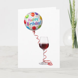 Carte Vin d'anniversaire et ballon de fête