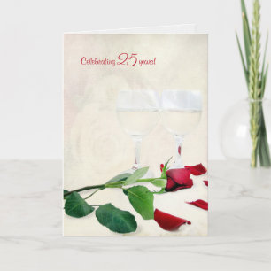Carte vin et rose rouge pour 25e anniversaire