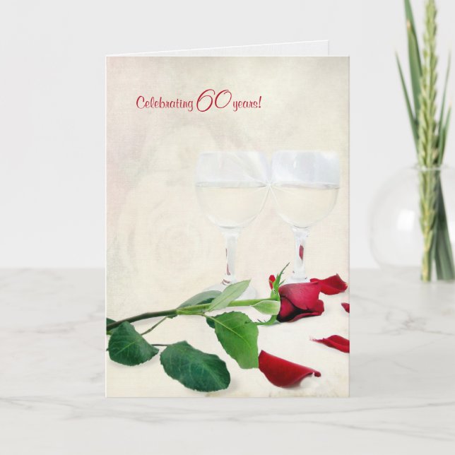 Carte vin et rose rouge pour 60e anniversaire (Devant)