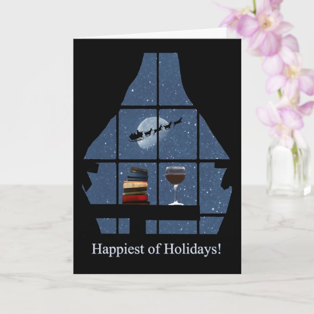 Carte Vin Joyeux Vacances Livres de Noël Père Noël (Orchidée)