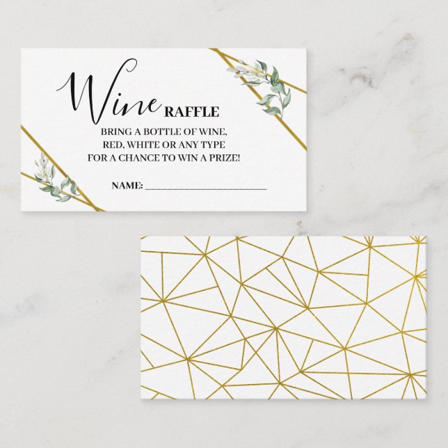 Carte Vin Raffle Ticket Vert Or Douche (Devant / Derrière)