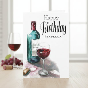 Carte Vin rouge personnalisé heureux voeux d'anniversair