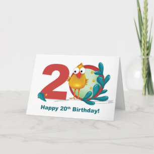 Carte Vingtième 20 Anniversaire avec Amusante Oiseau et 