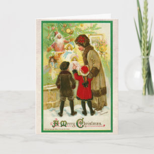 Carte Vintage 1912 Mère avec enfants Joyeux Noël