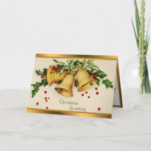 Carte vintage 3 cloches et Mistletoe