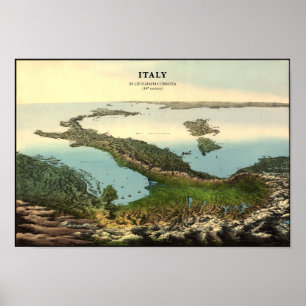 Carte vintage 3D de l'Italie (19e siècle) Poster