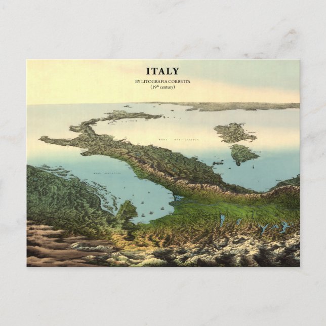 Carte vintage 3D de l'Italie (19ème siècle) Carte  (Devant)