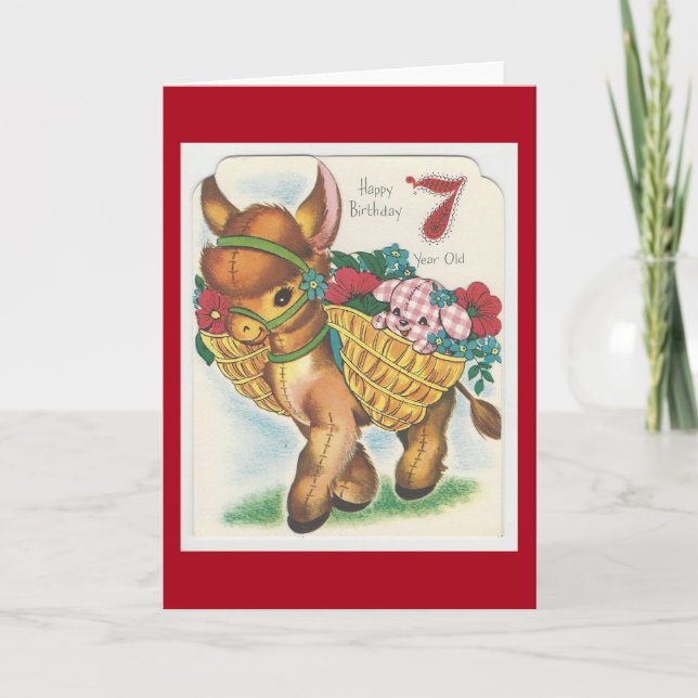 Carte Vintage 7 ans Joyeux Birthday Burro (Devant)