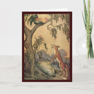 Carte Vintage Aesop's Fables, Fox, Rooster et le Chien