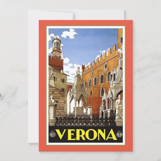 Carte Vintage affiche de voyage, Vérone, Italie, (Devant)
