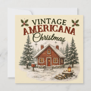 Carte Vintage Americana Noël Cabane Rustique Fêtes