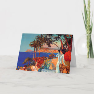 Carte Vintage Antibes Côte d'Azur Femme & Chien