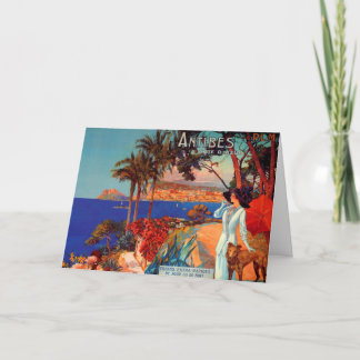 Carte Vintage Antibes Côte d'Azur Femme & Chien
