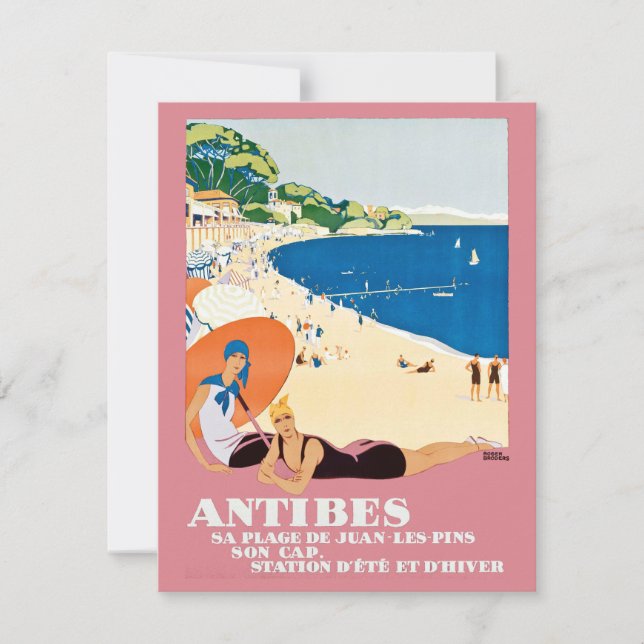 Carte Vintage Antibes France Plage Voyage (Devant)