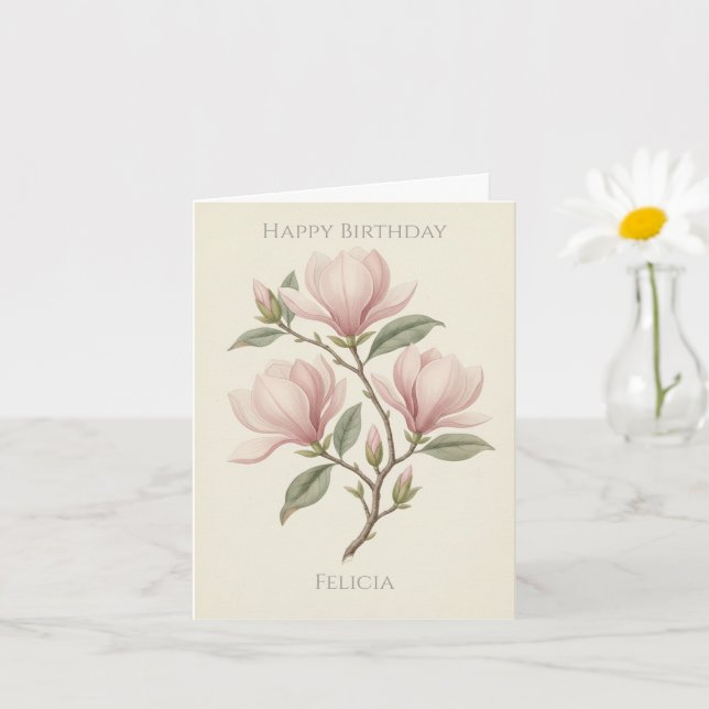 Carte Vintage Antique Magnolia Elegant Custom Birthday  (Petite plante)