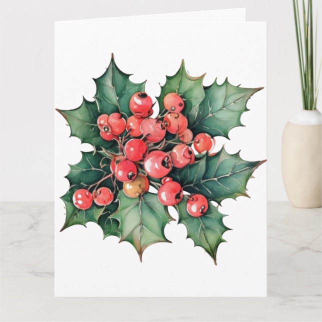 Carte Vintage aquarelle sainte baies feuilles (Devant)