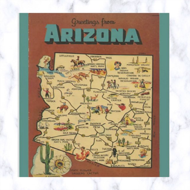 Carte vintage Arizona Cactus et Saguaro Blossom (Créateur téléchargé)