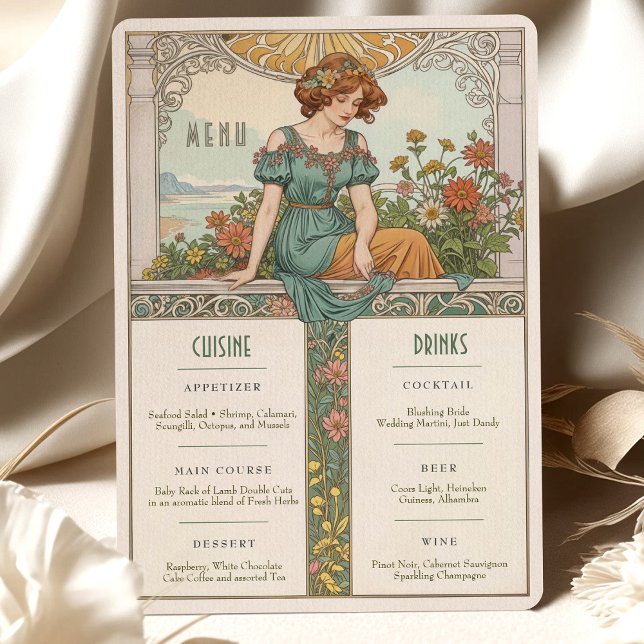 Carte vintage Art Nouveau Mariage Menu & Boissons (Créateur téléchargé)