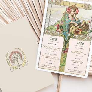 Carte vintage Art Nouveau Mariage Menu & Boissons