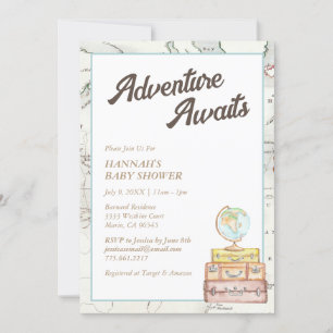 Carte vintage Aventure Attend Baby shower Invitati