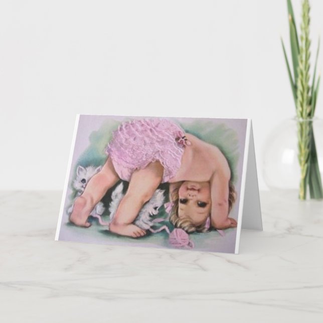 Carte Vintage Baby Girl Playing (Devant)