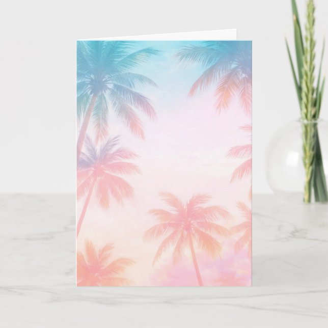 Carte Vintage Beach Sunset Palm Trees Pastel             (Devant)