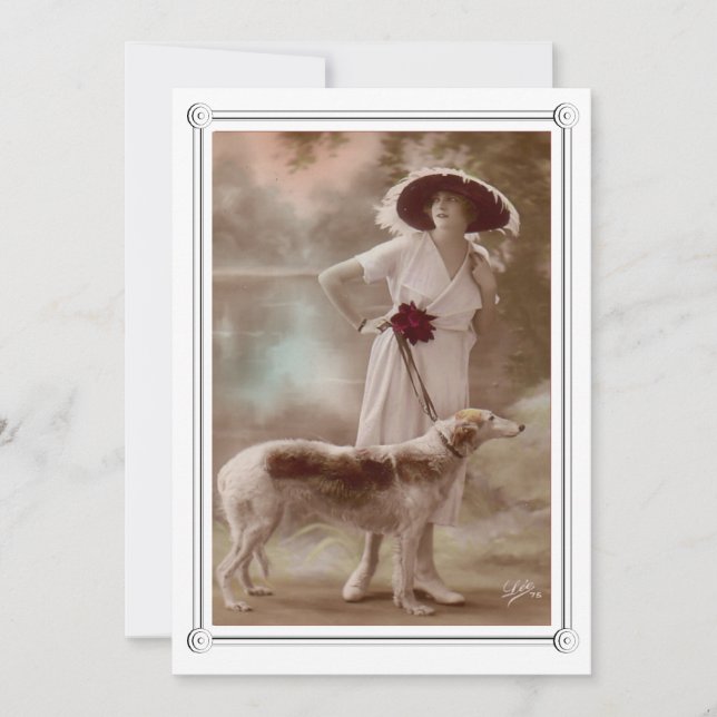 Carte Vintage belle femme et chien (Devant)