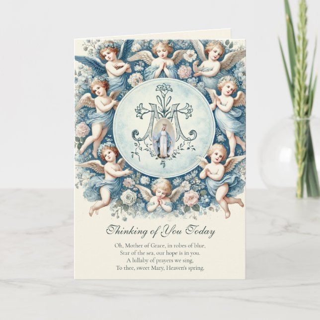 Carte Vintage Bienheureuse Mère Marie avec Anges (Devant)