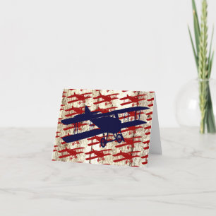 Carte Vintage Biplane on Barn Wood Aviation