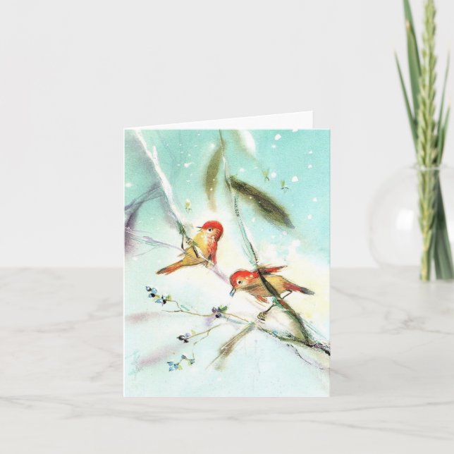 Carte Vintage Birds Winter Scene Christmas Card (Devant)
